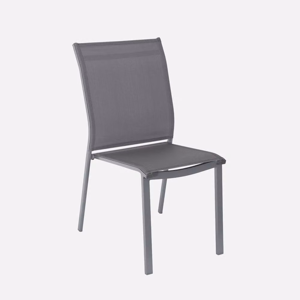 sweeek Set of 2 Stackable Modern Metal Garden Chairs in Matt Grey, H 89.5 x W 45.5 x D 45.5 cm – 1