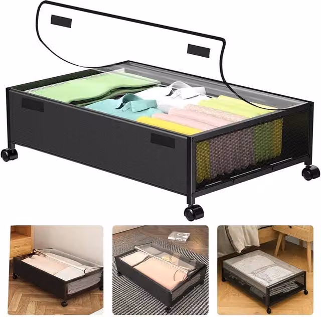 Nordara 2x Large Underbed Storage Boxes with Lids and Wheels in Black