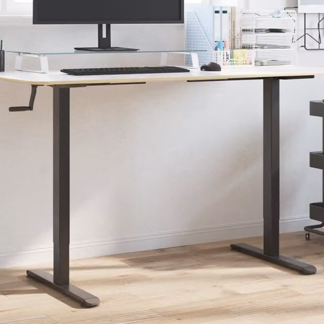 Berkfield Home Standing Desk Frame in Black Steel, W: 94-135 cm, D: 60 cm, H: 70-114 cm