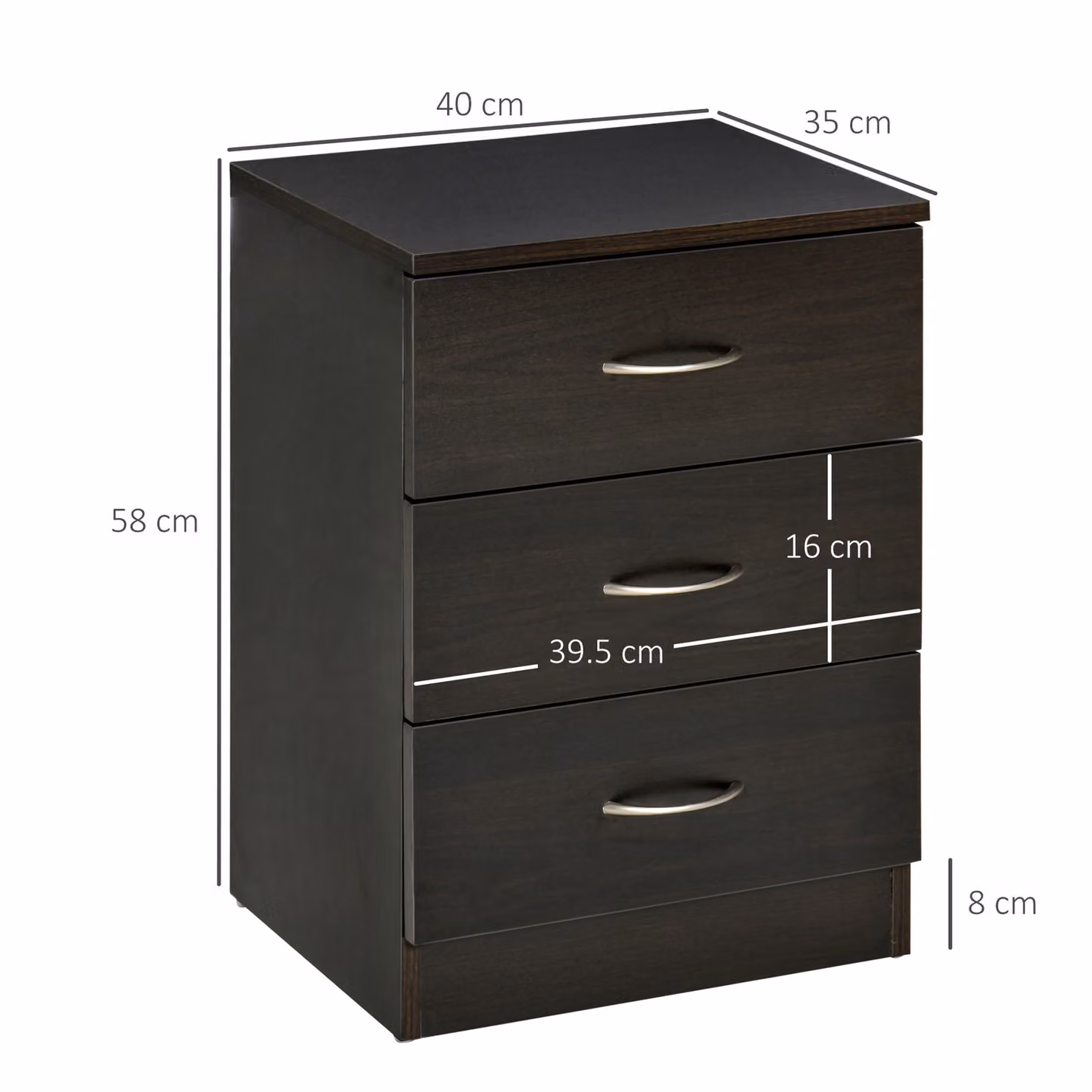 HOMCOM Three-Drawer Modern Bedside Table in Black – 3