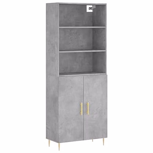vidaXL Modern Highboard in Concrete Grey with Hinged Doors and Internal Shelves, W/D/H: 69.5 x 34 x 180 cm – 1