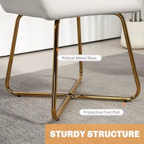 HOMCOM Set of 2 Modern Velvet-Touch Fabric Accent Chairs with Metal Frame in Beige and White – 2