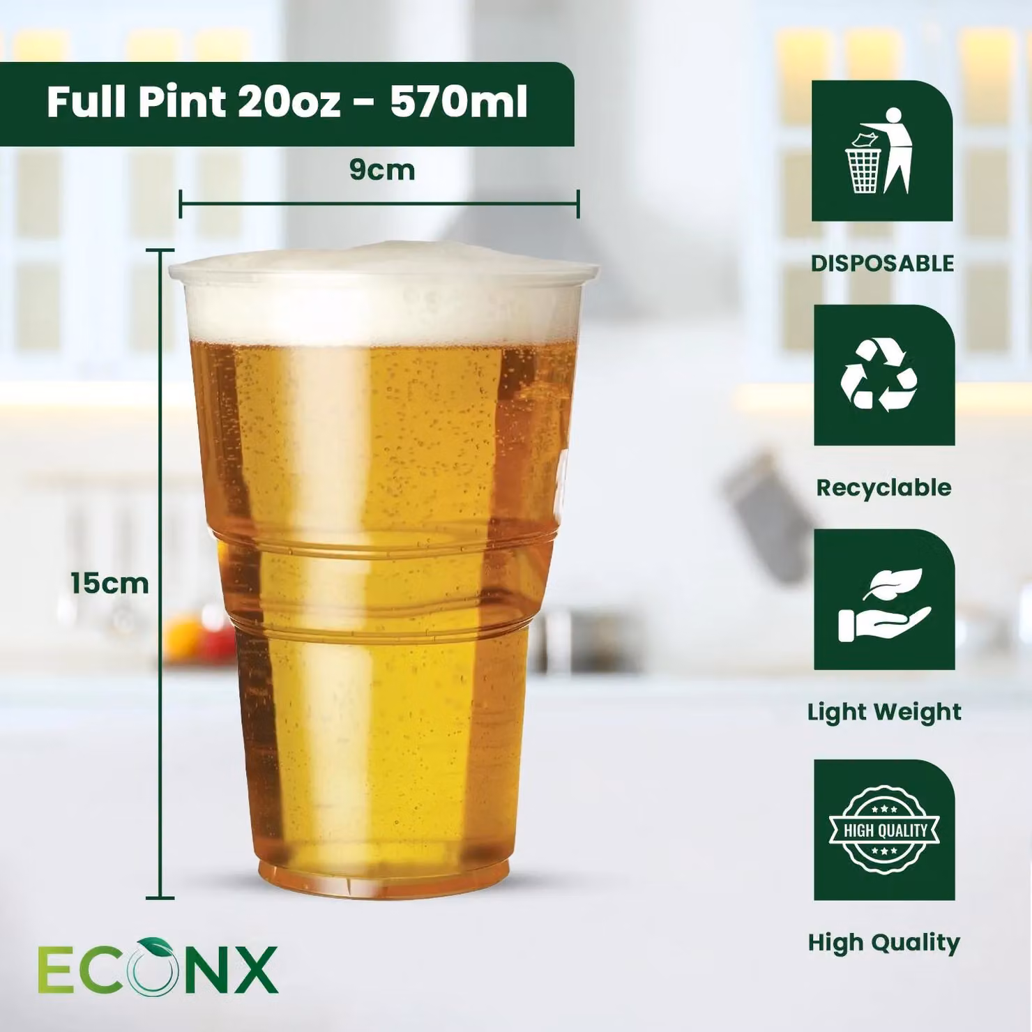 ECONX 100 Pack Disposable Clear Plastic Pint Glasses, 20oz Beer Tumblers – 2