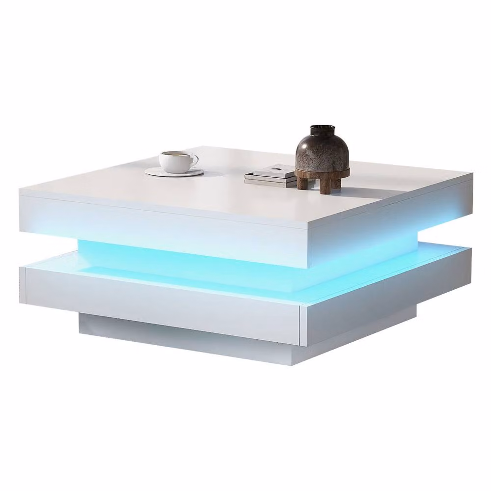 Merax Square High Gloss LED Coffee Table with 360 Degree Rotating Top in White W/D/H: 70 x 70 x 36 cm – 3