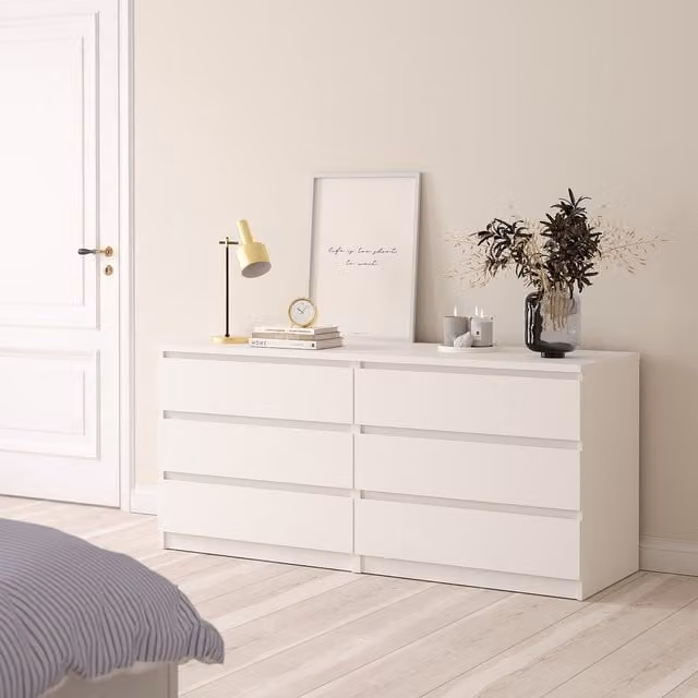 Furniture To Go Naia Wide Chest of Drawers in White Lacquered MDF