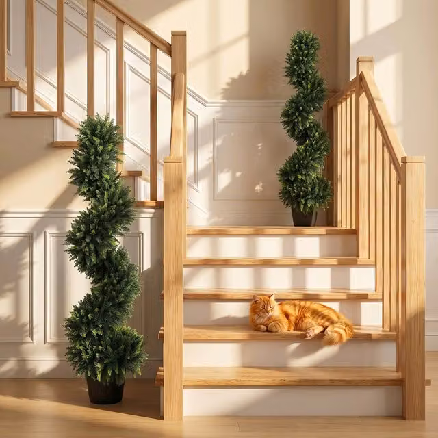 HOMCOM Set of 2 Artificial Cypress Topiary Trees in Green, Height: 120 cm