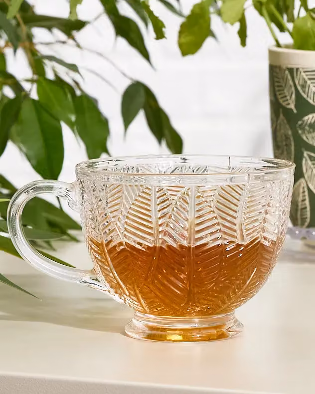 Dibor Set of 4 Vintage Embossed Botanical Glass Coffee Mugs and Tea Cups, 400ml, Clear – 3