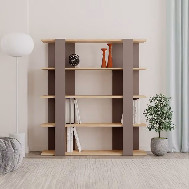 Decortie Tita Modern Bookcase Display Unit in Mocha Grey and Oak
