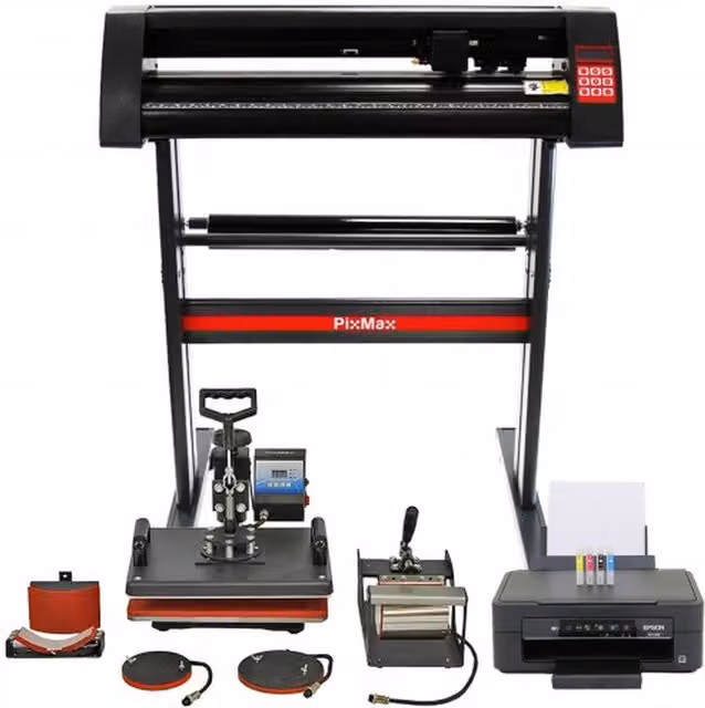 PixMax 5 in 1 Combo Dye Sublimation Printer and Vinyl Cutter with CISS, Black