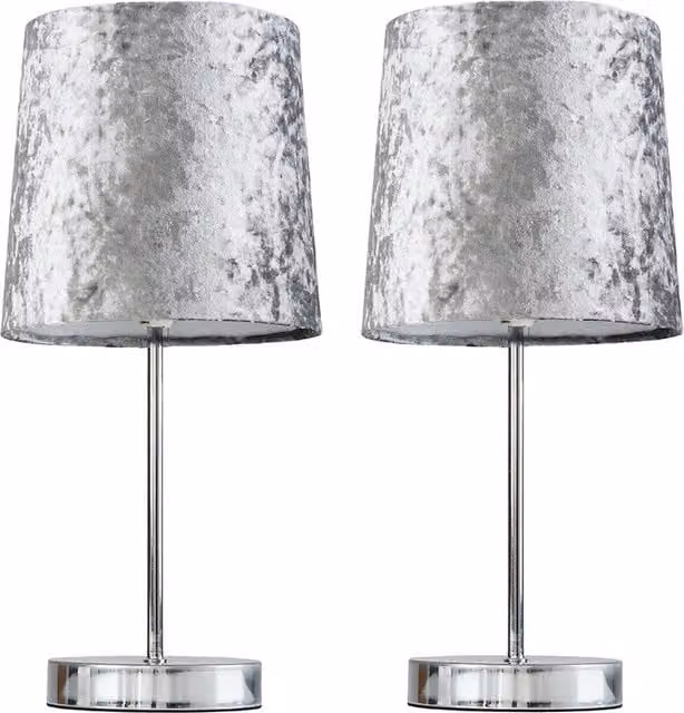 ValueLights Set of 2 Modern Single Stem Table Lamps in Silver and Chrome