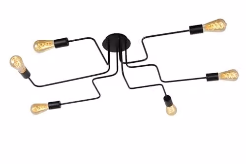 Lucide Lester Dimmable Modern Metal Flush Ceiling Light, Black, 6 x E27 – 1