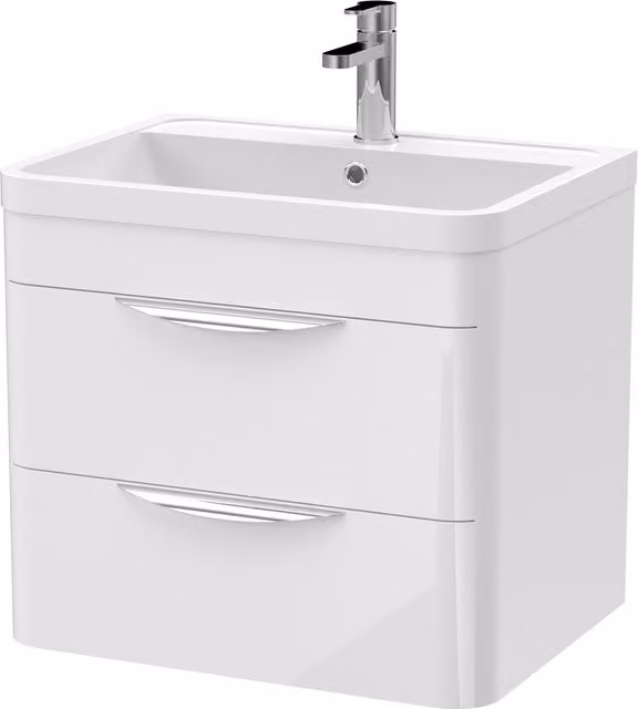 Balterley Modern Wall Hung 2 Drawer Bathroom Vanity Unit with Basin, White, Width: 55 cm