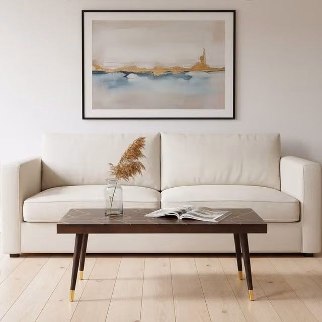 Fifty Five South Mid-Century Geometric Mango Wood and Gold Rectangular Coffee Table, Brown and Gold – 1