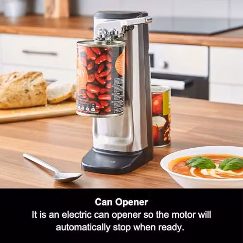 Morphy Richards 3-in-1 Electric Tin Can Opener, Knife Sharpener and Bottle Cap Remover in Silver Stainless Steel – 2