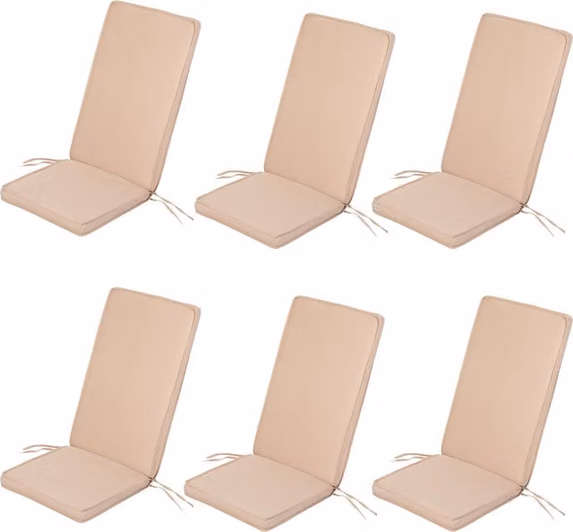 Gardenista High Back Outdoor Garden Dining Chair Cushion Set of 6 in Beige Polyester with Secure Ties