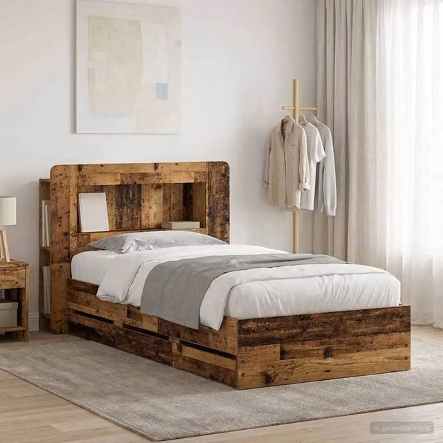 Berkfield Home Modern Bed Frame with Storage Drawers in Old Wood Brown, W: 80 cm, L: 200 cm