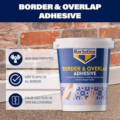 Bartoline White Border and Overlap Adhesive for Decorative Borders and Vinyl, 250 g – 2