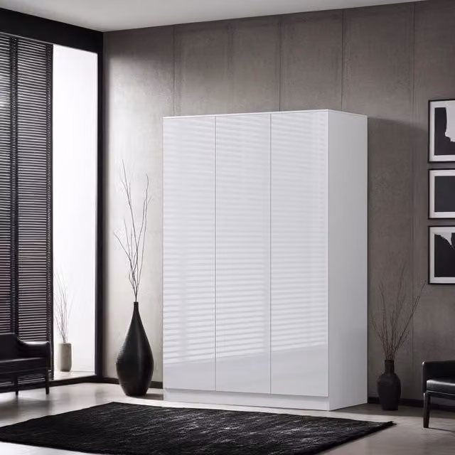 FWStyle Gloss White 3 Door Triple Wardrobe with Soft Close Push to Open Doors