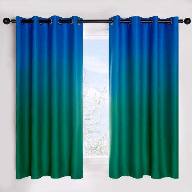 OHS Blue Ombre Blackout Eyelet Curtains for Children, Thermal Insulating, Width: 167.64 cm, Height: 182.88 cm