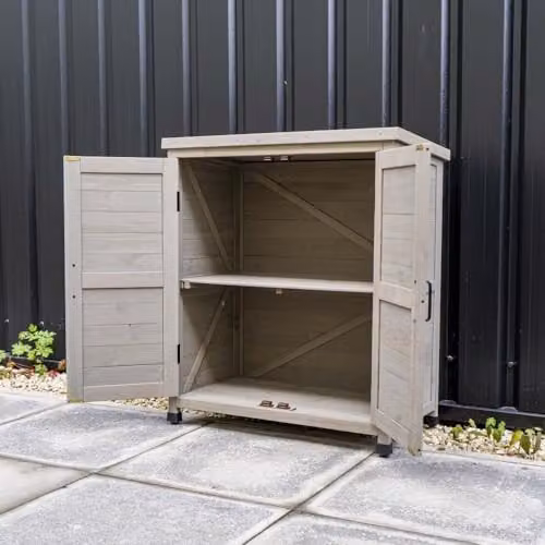 AIRWAVE Grey Wooden Garden Storage Tool Shed with Internal Shelves and Hinged Doors, Spruce Wood, W/D/H: 80 x 45 x 92 cm – 3