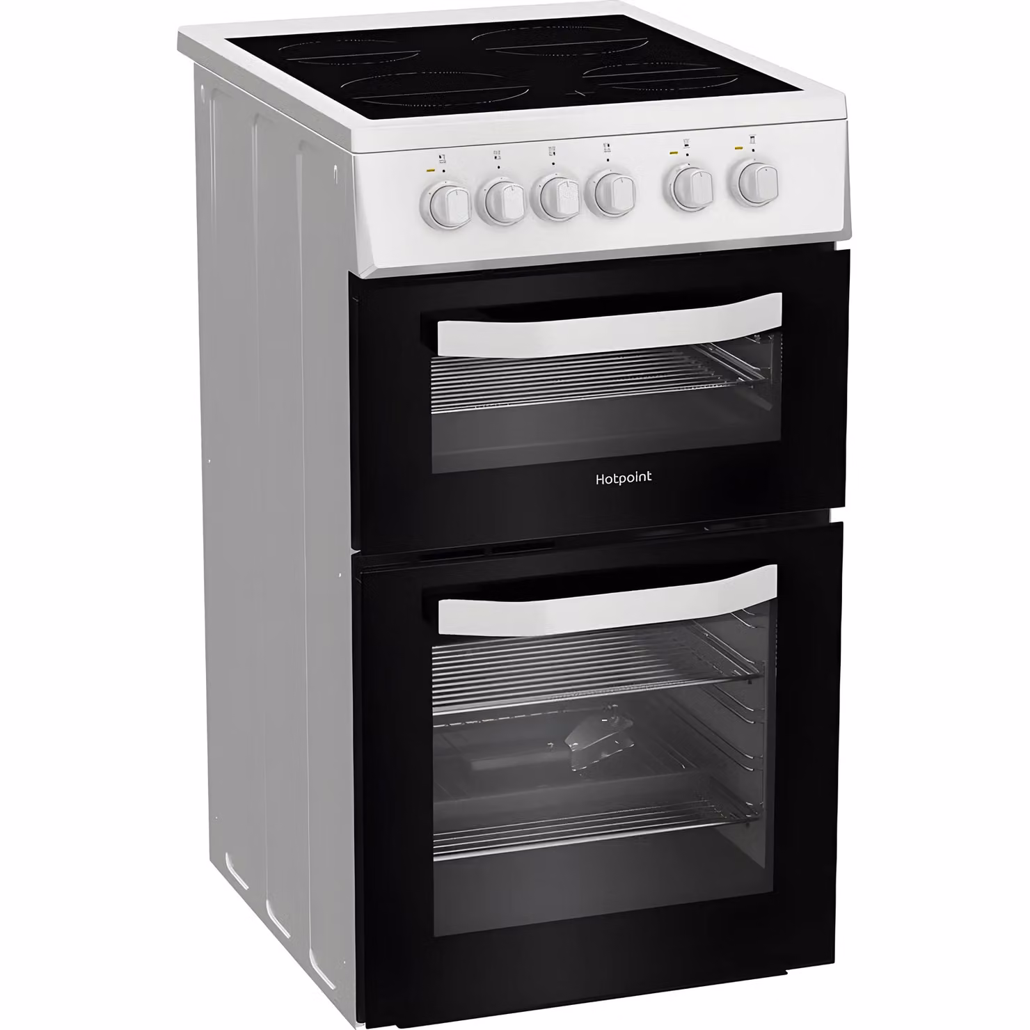 Hotpoint HTE5VCW White Freestanding Electric Cooker with Glass Ceramic Hob and 63L Capacity – 4