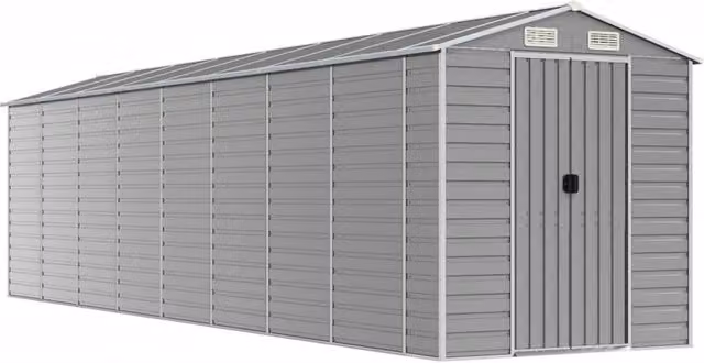 Berkfield Home Pent Garden Shed in Light Grey, Galvanised Steel, W/D/H: 725 x 191 x 198 cm