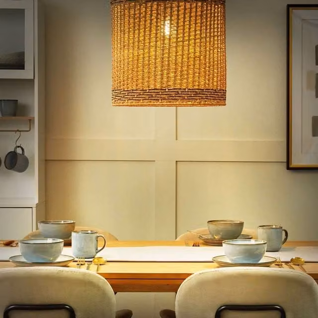 Wyld and Coco Pendant Lamp with Natural Paper Rope Shade in Beige