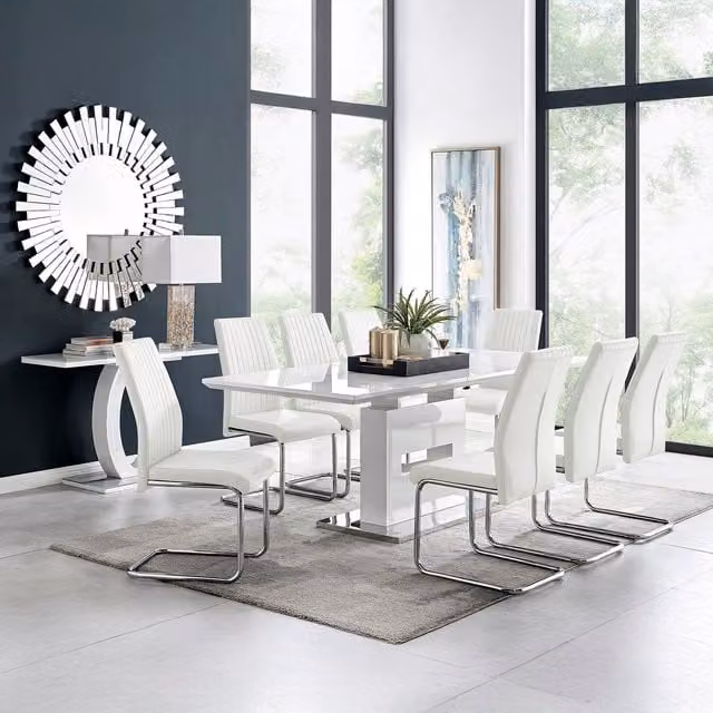 FurnitureboxUK Arezzo Large Extending Rectangular Dining Table with 8 Lorenzo Chairs in White