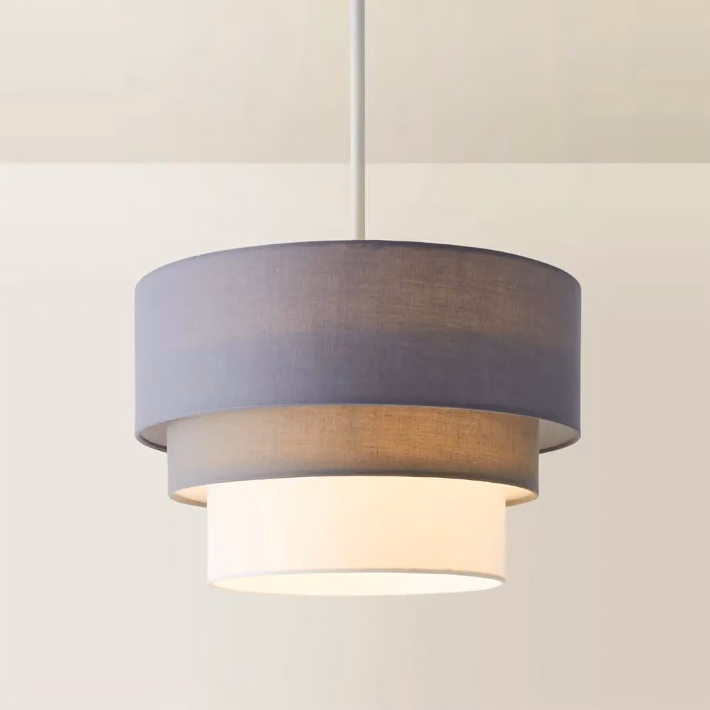 ValueLights Aztec Three Tier Easy Fit Fabric Ceiling Pendant Lamp Shade in Grey and White – 2