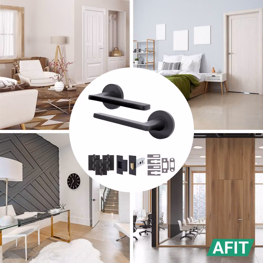 AFIT Matt Black Fire Door Handle Latch Set with Hinges, Aluminium, W/D/H: 15 x 15 cm – 4