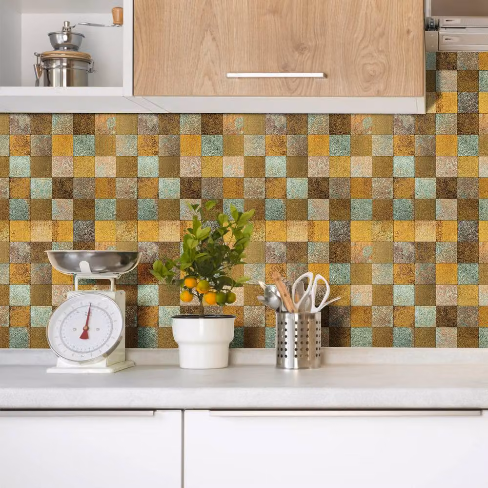 ENER-J Britwall Square Aluminium Mosaic Wall Tile, Multi Bronze, Pack of 4, W/D/H: 30.5 x 30.5 x 0.37 cm – 7