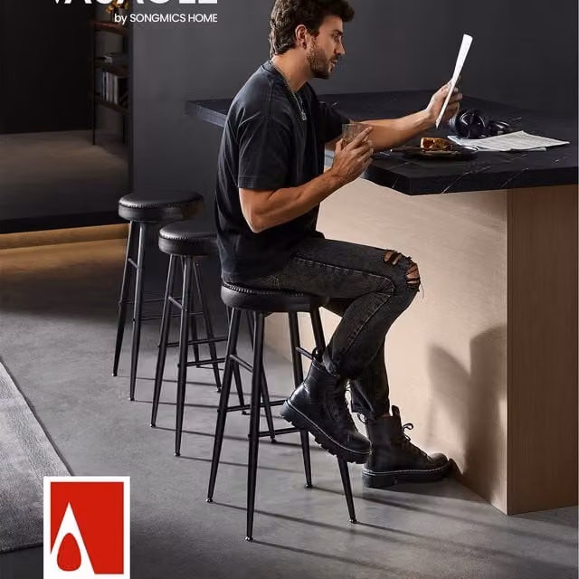 VASAGLE Set of 2 Modern Black Bar Stools