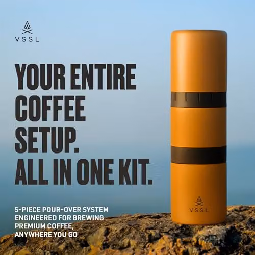 VSSL Nest Pour Over Coffee Kit with Two Stainless Steel Travel Mugs in Sand and Brown – 2