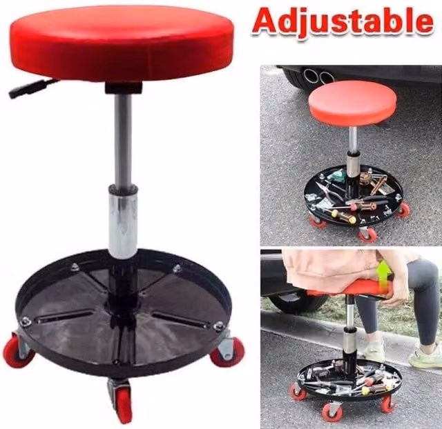 NESTLUNE Swivel Creeper Seat Rolling Garage Mechanic Work Stool, Red – 1