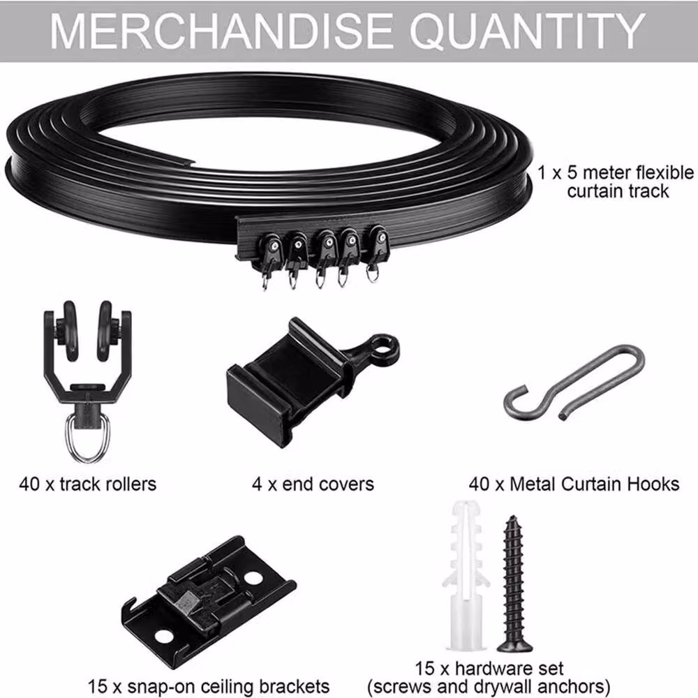PAWNORA Black Flexible Curved Plastic Curtain Track, 5m – 2