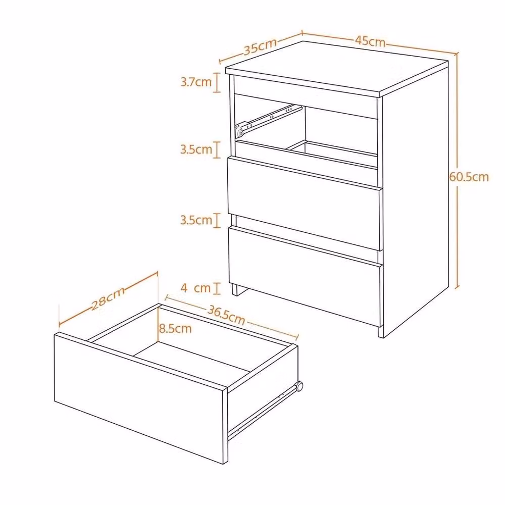 EONLION 3 Drawer Vertical Bedside Table in Black – 2