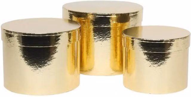 KDMD Metallic Gold Hat Box Set of 3, Diameter: 19 cm, Height: 14.4 cm