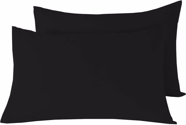 NewEdgeBlinds Basics Pair of Breathable Plain Black Cotton and Polyester Pillowcases