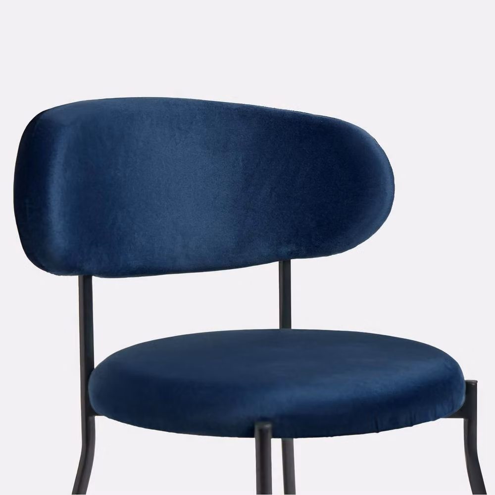 OHS Matte Velvet Accent Dining Chair with Padded Seat and Metal Legs in Navy Blue – 3