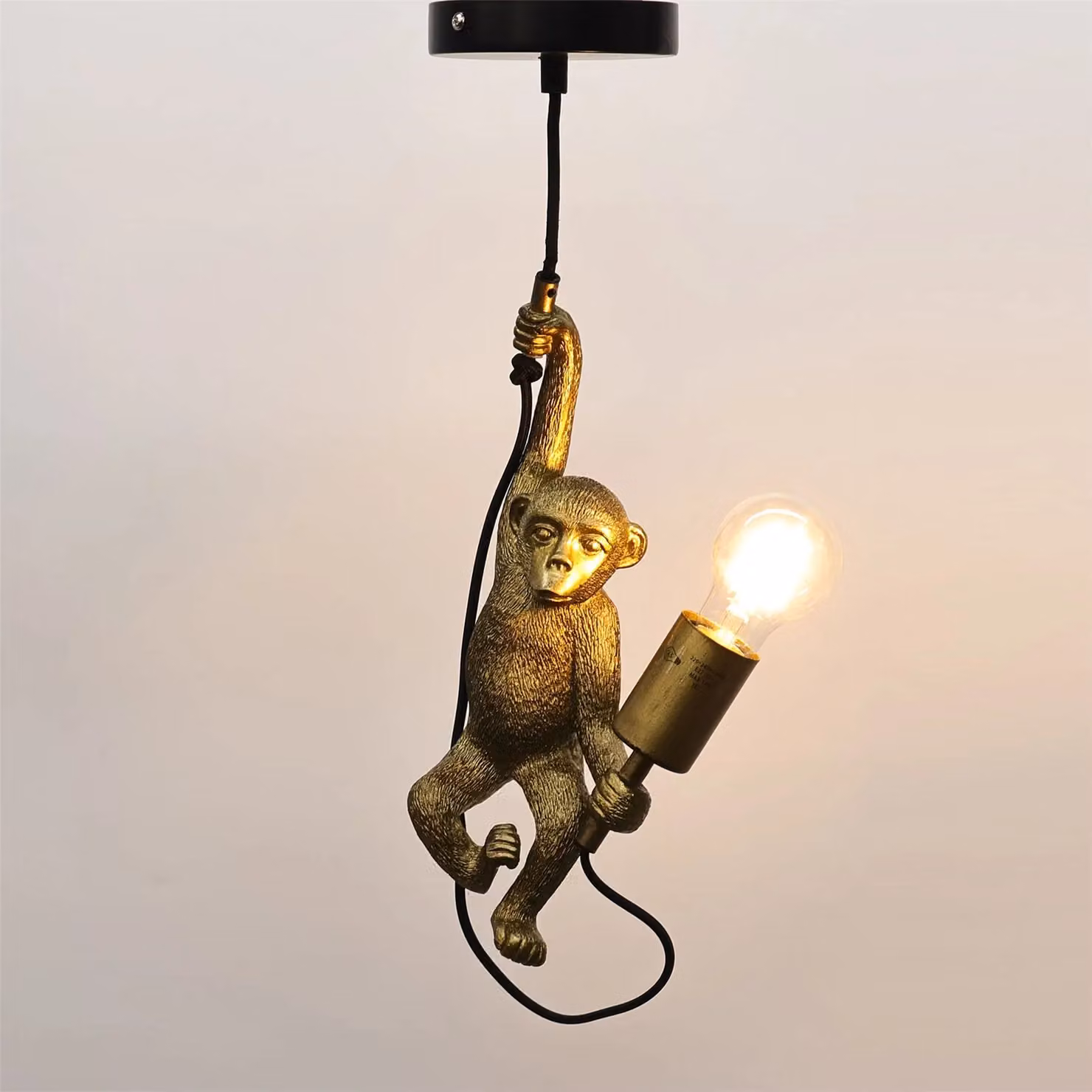 First Choice Lighting Norman Black and Gold Monkey Pendant Light – 2