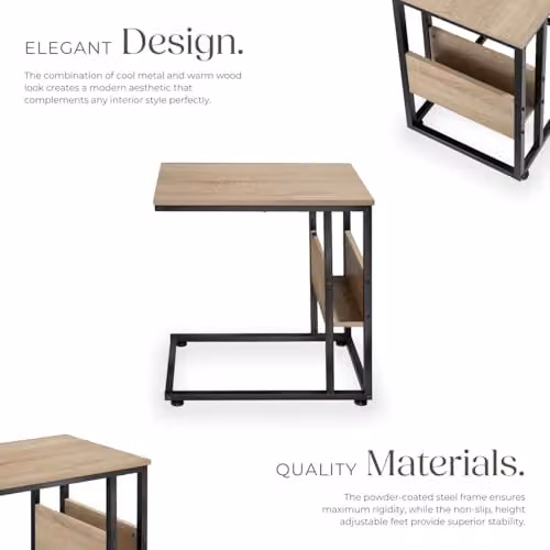 tectake Wigan Bedside Table in Oak with Black Industrial Frame, W/D/H: 36.5 x 36.5 x 60 cm – 4