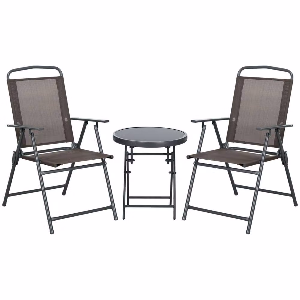 Wyld Haus 3 Piece Brown Folding Garden Seating Set with 2 Mesh Chairs and Table – 2