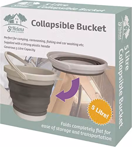 St Helens Home and Garden Collapsible Plastic Bucket with Handle, Grey, 5L – 4