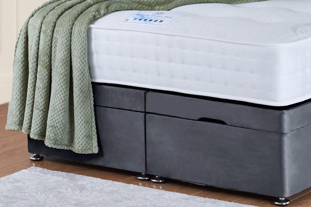 UK Bed Furniture Victoria End Lift Divan Ottoman Bed in Grey Velvet Fabric, W/D/H: 90 x 190 cm – 3