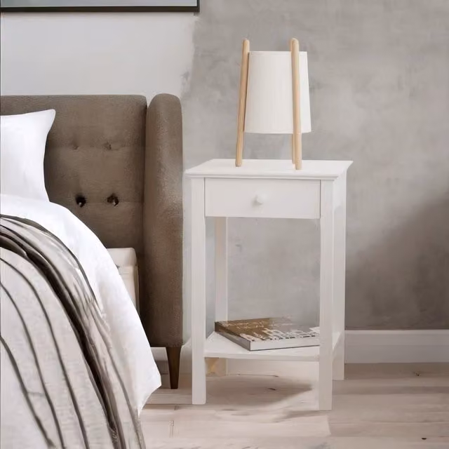 Rafaelo Mobilia White Wooden One Drawer Bedside Table Nightstand – 1