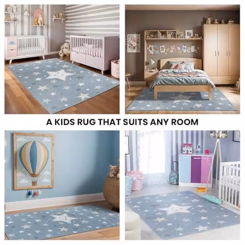 Livabliss Stars Washable Kids Rug, Grey and Blue, W/D/H: 80 x 150 cm – 3