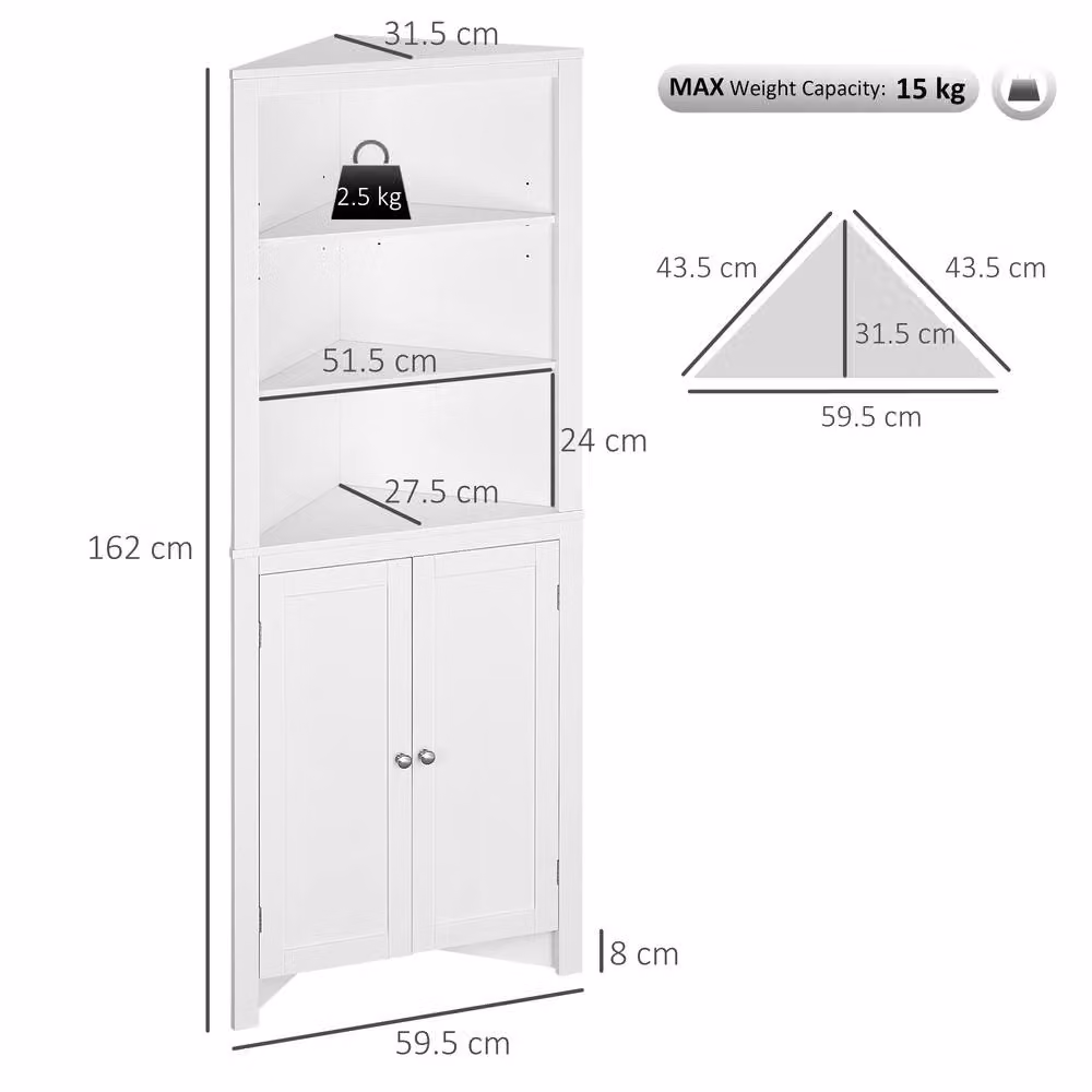 STILVORA White Lacquered Corner Bathroom Cabinet with Hinged Doors and Internal Shelves – 2