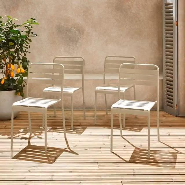 sweeek Set of 4 Stackable Powder Coated Steel Garden Chairs in Matt Beige