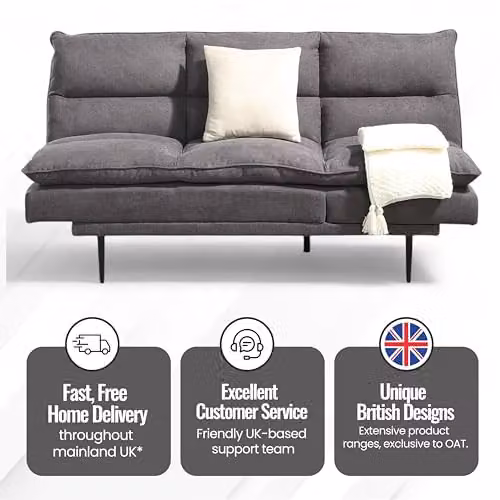 OAT Home Sennen 3 Seater Click Clack Sofa Bed in Charcoal Grey Fabric – 9