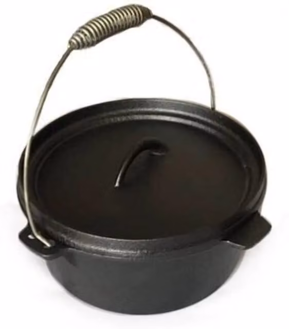 Kamado Bono Uncoated Black Cast Iron Dutch Oven Casserole Pot with Lid
